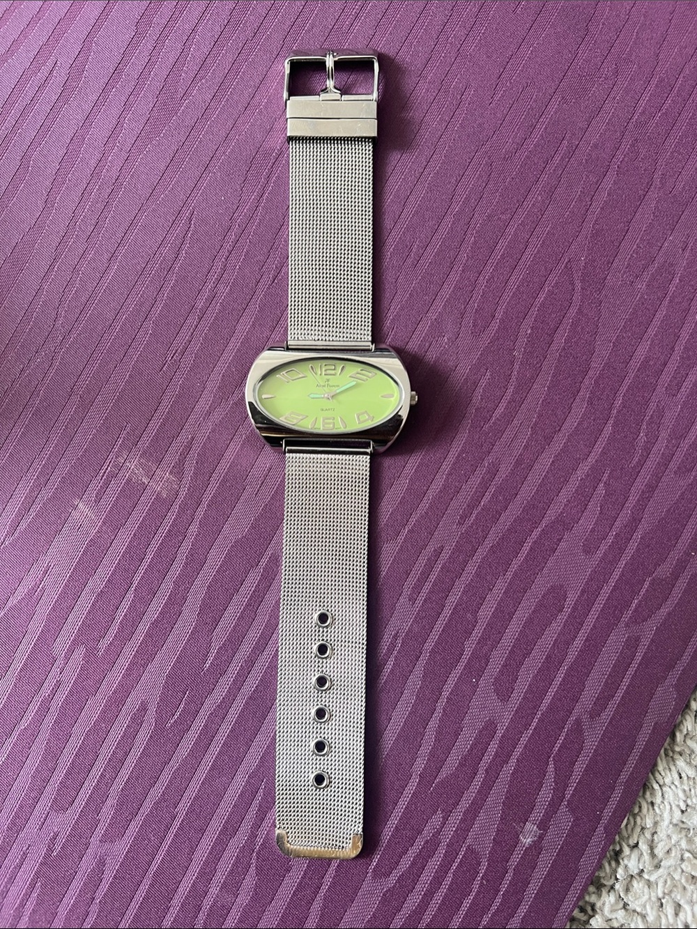 Silver Andre Francis Strap Watch with Lime Green Dial